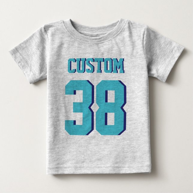 Camiseta Para Bebê Cinza e Turquesa Bebê | Design de Sports Jersey (Frente)