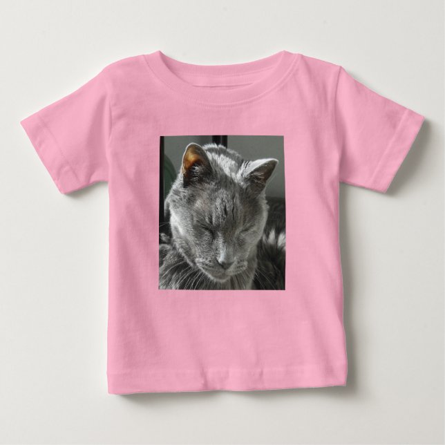 Camiseta Para Bebê Cinza Gato Criança Onsie (Frente)