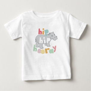 Camiseta Para Bebê Cinza Hip Hip Hooray Desenho Hippo