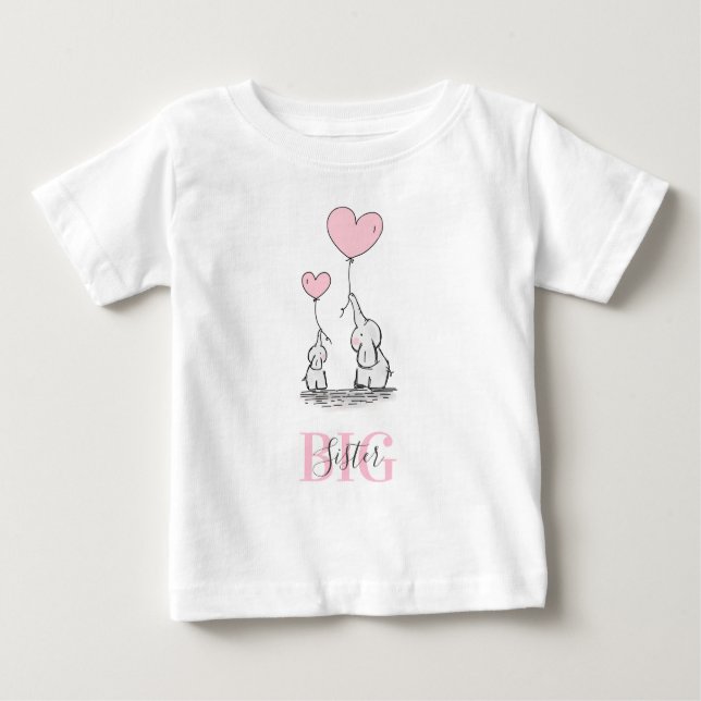 Camiseta Para Bebê Cinza Rosa Elefante Personalizada IRMÃ BIG (Frente)