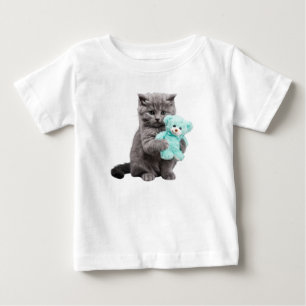 Camiseta Para Bebê Cinza Tabby e Teddy Bear