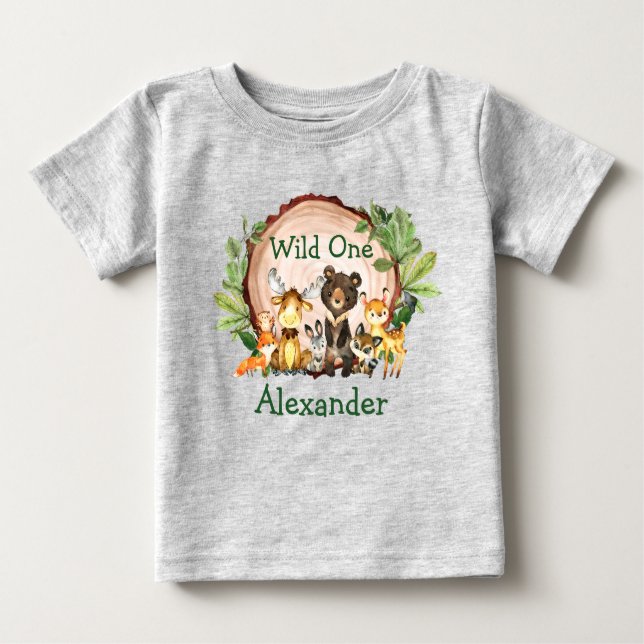 Camiseta Para Bebê Cinzas Selvagens de Animais da Floresta Rústica pr (Frente)