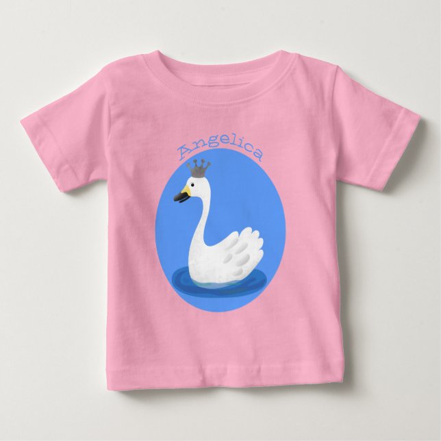 Camiseta Para Bebê Cisne branco bonito com desenho animado (Frente)