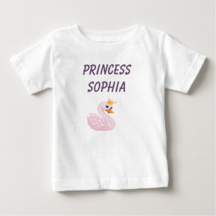 Camiseta Para Bebê Cisne princesa rosa em nome branco