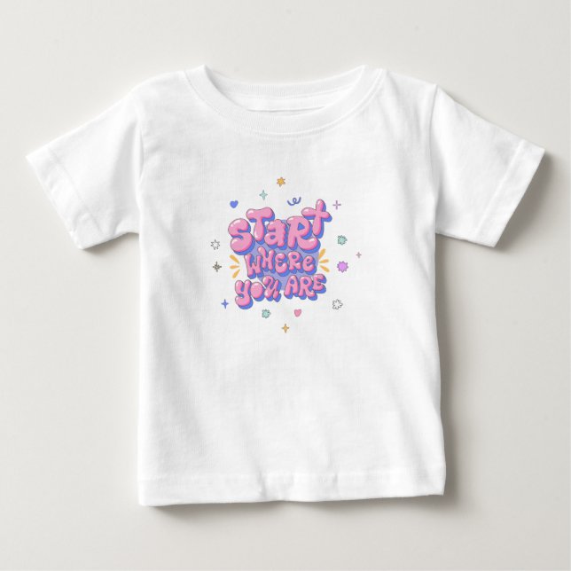 Camiseta Para Bebê Citação Colorida com Letras em Balão (Frente)