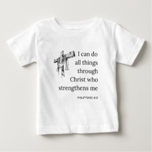 Camiseta Para Bebê Citação de Bíblia Philippians 4:13 Scripture KJV