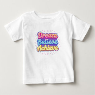 Camiseta Para Bebê Citação motivacional em neon 'Sonhe acredite alcan