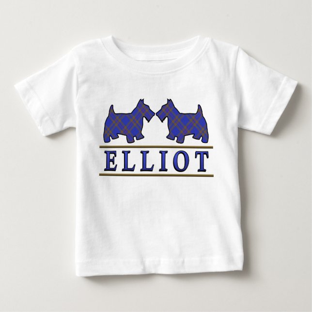Camiseta Para Bebê Clan Elliot Scottie Dogs Scottish Clan Tartan (Frente)