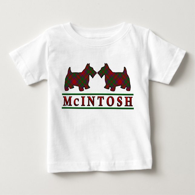 Camiseta Para Bebê Clan McIntosh Scottie Dogs Scottish Clan Tartan (Frente)