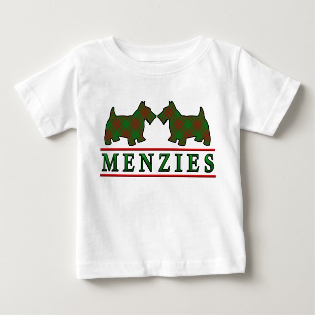 Camiseta Para Bebê Clan Menzies Scottie Dogs Scottish Clan Tartan (Frente)