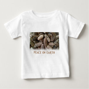 Camiseta Para Bebê Clássico Pine Feriado Paz Cone na Terra