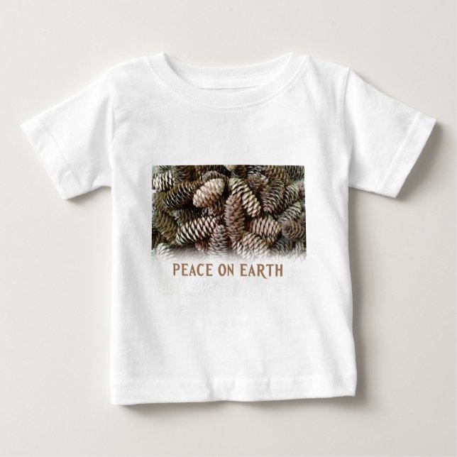 Camiseta Para Bebê Clássico Pine Feriado Paz Cone na Terra (Frente)