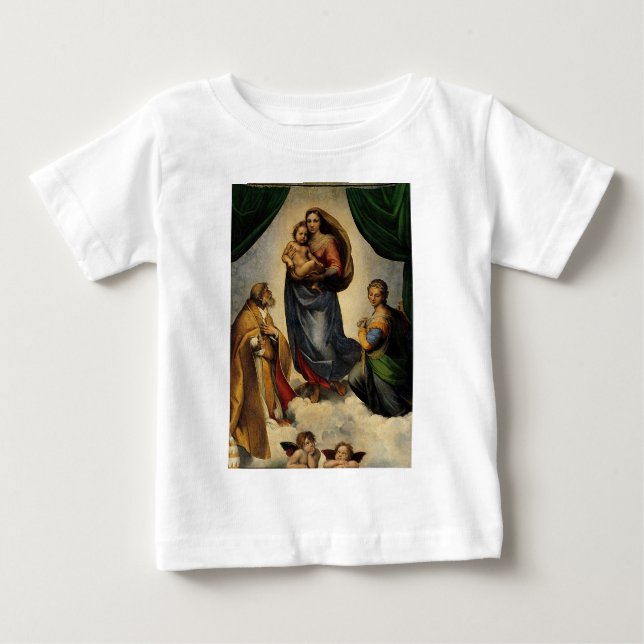 Camiseta Para Bebê Clássico "Sistine Madonna" (cerca de 1513) de Rafa (Frente)