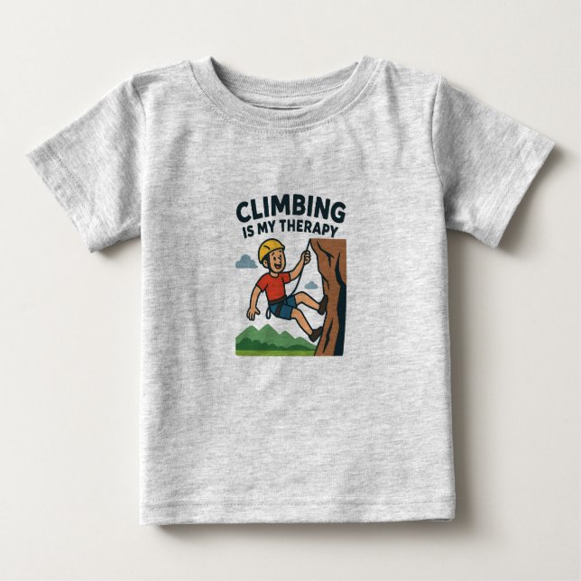 Camiseta Para Bebê Climbing Is My Therapy Cartoon Rock Climber Design (Frente)