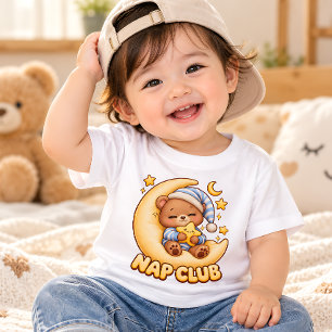 Camiseta Para Bebê Clube da Soneca do Ursozinho Fofo Crescente Lua Cr