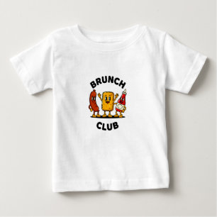 Camiseta Para Bebê Clube de Brunch Design Retrô de Comida Divertida