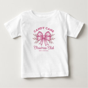 Camiseta Para Bebê Clube de Natal da Cana de Açúcar Cor-de-Rosa Época