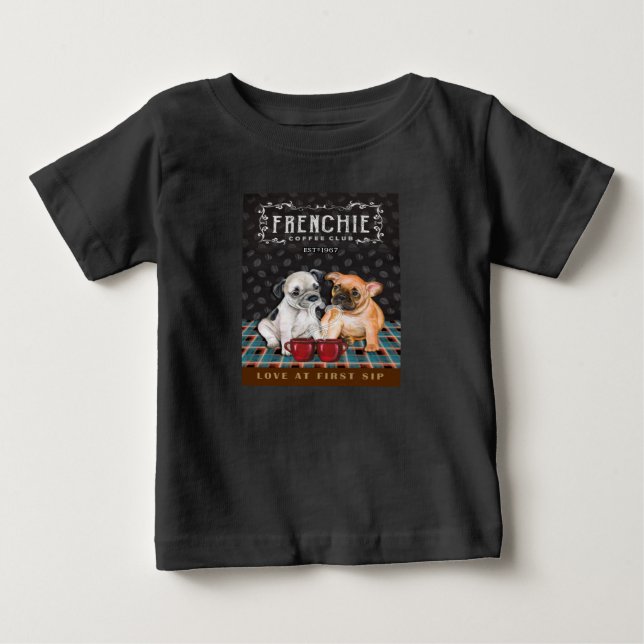 Camiseta Para Bebê Clube Francês de Café Buldogue (Frente)