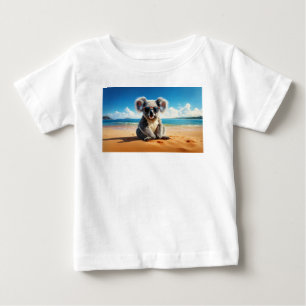 Camiseta Para Bebê Coala numa praia arenosa