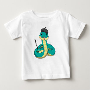 Camiseta Para Bebê Cobra como Pincel com pincel de pintura