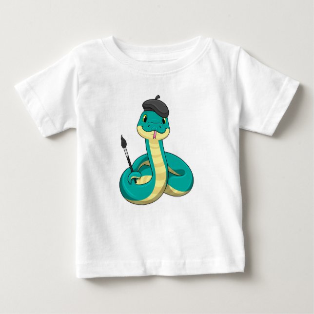 Camiseta Para Bebê Cobra como Pincel com pincel de pintura (Frente)