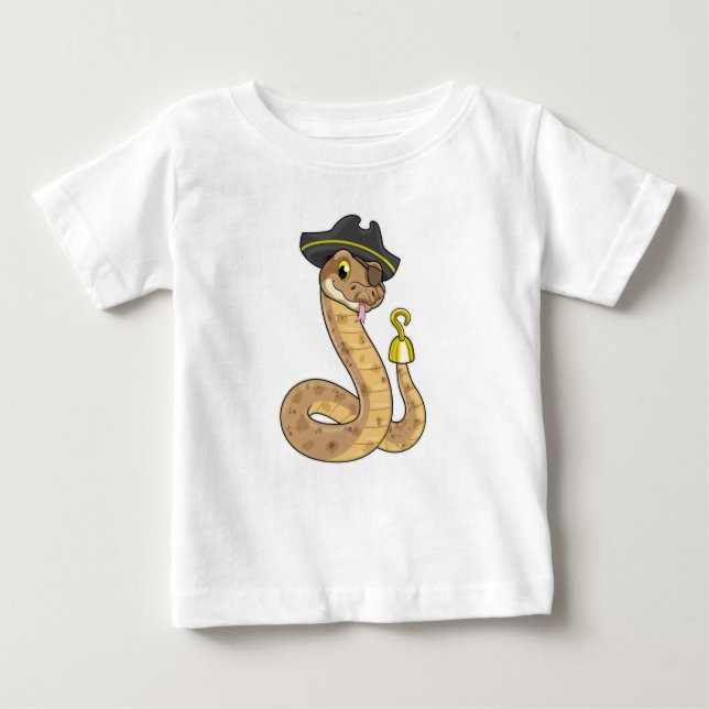 Camiseta Para Bebê Cobra como Pirata com Mão Gancho e Elemento (Frente)