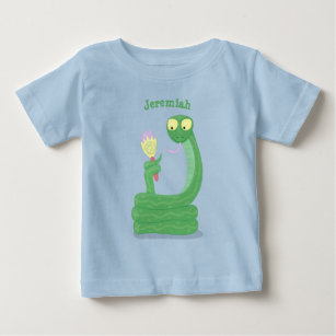 Camiseta Para Bebê Cobra verde engraçado com desenhos de maraca