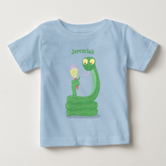 Camiseta Para Bebê Cobra verde engraçado com desenhos de maraca (Frente)