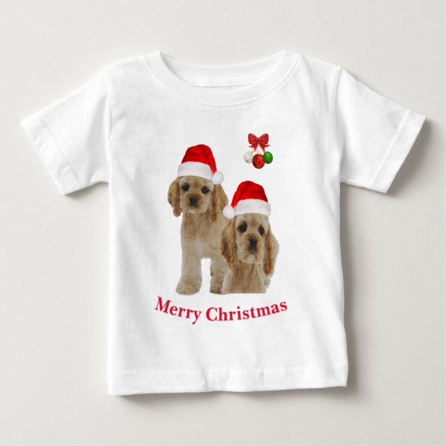 Camiseta Para Bebê Cocker spaniel Natal (Frente)