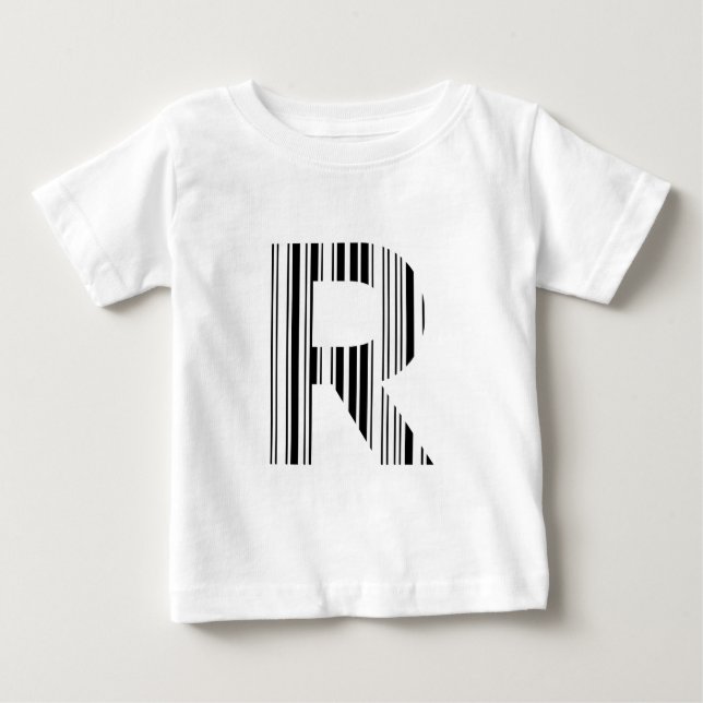 Camiseta Para Bebê CÓDIGO DE BARRAS LETRA R Primeiro Padrão de Código (Frente)