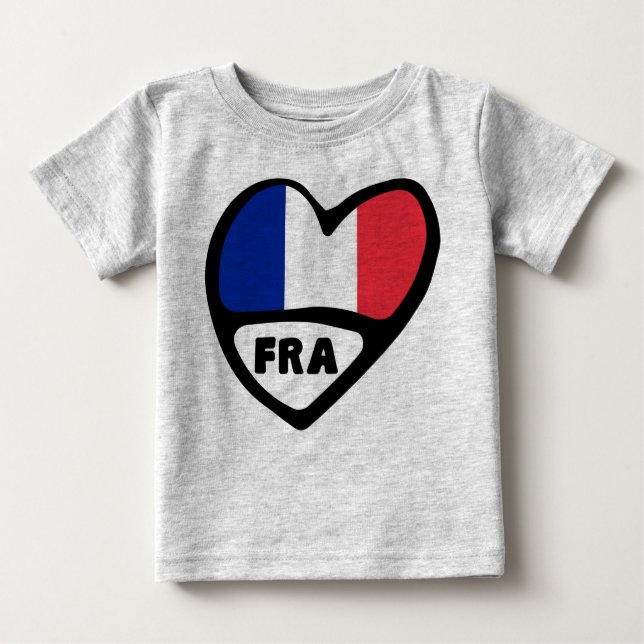 Camiseta Para Bebê Código do País França Flag Heart, FRA (Frente)