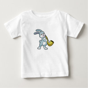 Camiseta Para Bebê Coelhinha em Música com Saxofone