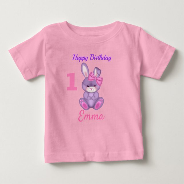 Camiseta Para Bebê Coelhinhas Rosa Fofas Personalizar Aniversário  (Frente)