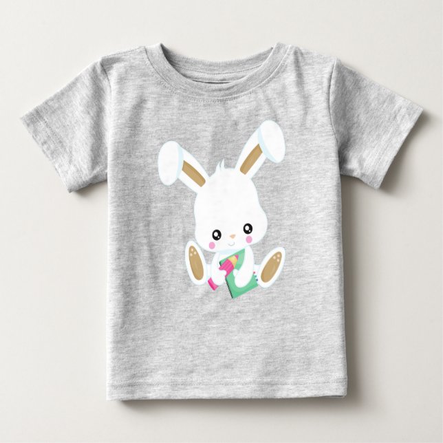 Camiseta Para Bebê Coelhinho A Ir Para A Escola, Coelhinho Bonito, Li (Frente)