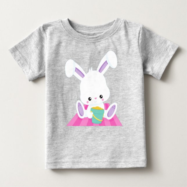 Camiseta Para Bebê Coelhinho Bonito, Coelhinho Branco, Coelhinho De B (Frente)