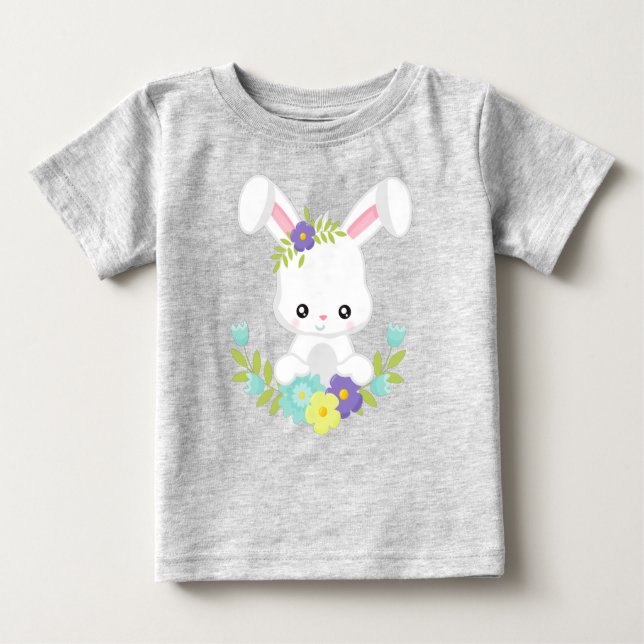 Camiseta Para Bebê Coelhinho Bonito, Coelhinho Branco, Coelhinho De B (Frente)