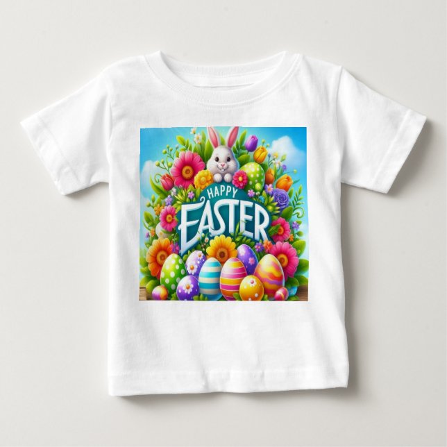 Camiseta Para Bebê Coelhinho bonito de primavera/Páscoa com ovo (Frente)