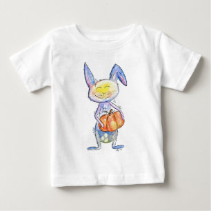 Camiseta Para Bebê Coelhinho branco bonito segurando abóbora