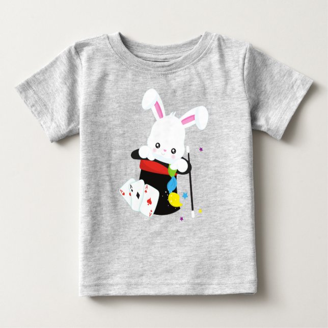 Camiseta Para Bebê Coelhinho Branco, Coelho, Truque Mágico, Varinha M (Frente)
