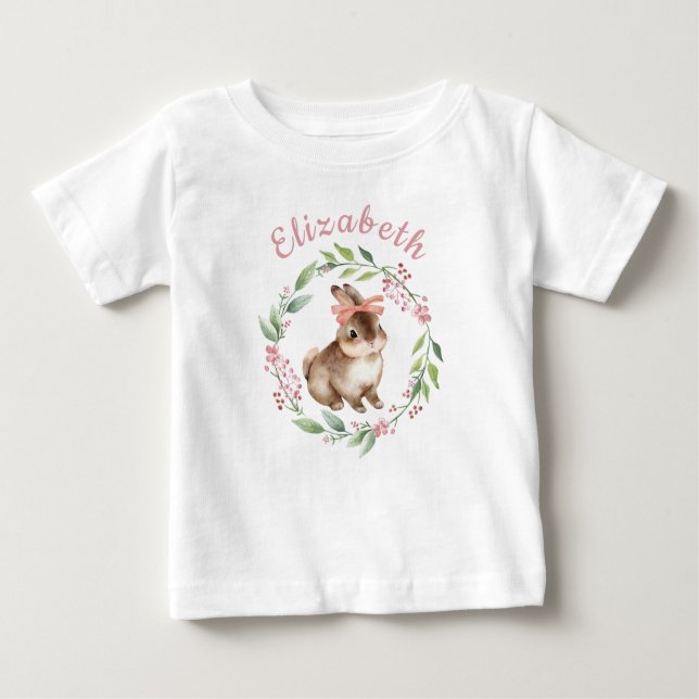 Camiseta Para Bebê Coelhinho da Páscoa Bonito Primeiro Aniversário Ca (Frente)