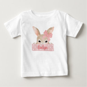 Camiseta Para Bebê Coelhinho da Páscoa em Aquarela Rosa para Meninas