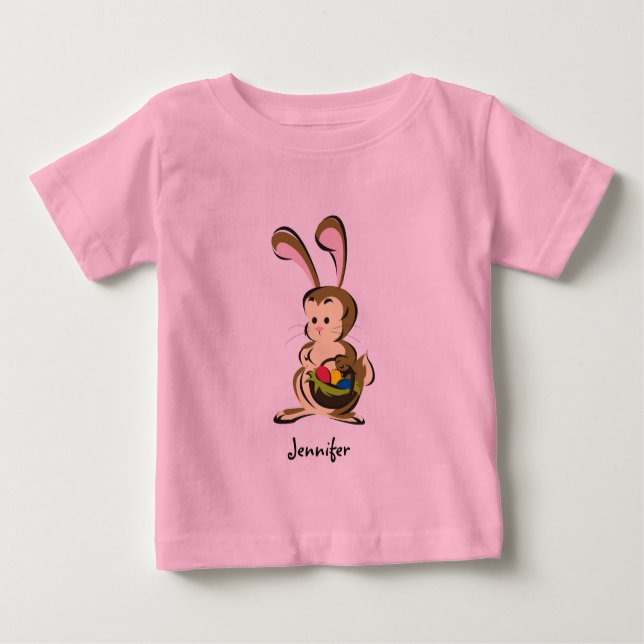 Camiseta Para Bebê Coelhinho da Páscoa levemente abusado e cesto de o (Frente)