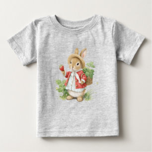 Camiseta Para Bebê Coelhinho de Aquarela Cachorro com Morangos