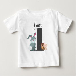 Camiseta Para Bebê Coelhinho de esquilo de primeiro aniversario bonit