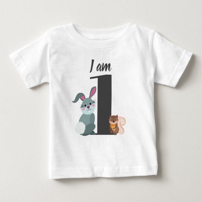 Camiseta Para Bebê Coelhinho de esquilo de primeiro aniversario bonit (Frente)