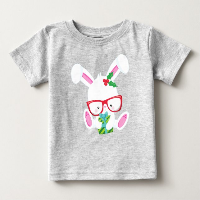 Camiseta Para Bebê Coelhinho De Natal, Coelhinho De Hipster, Coelhinh (Frente)