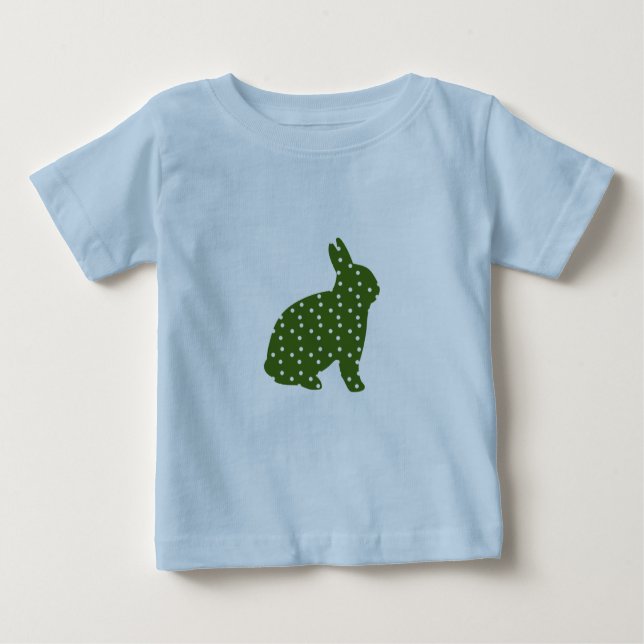 Camiseta Para Bebê Coelhinho de Páscoa bonito verde-oliva com manchas (Frente)