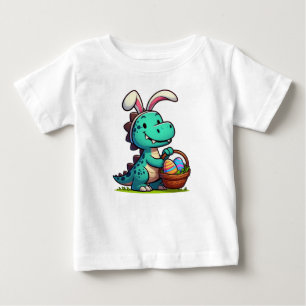 Camiseta Para Bebê Coelhinho de Páscoa dinossauro fofo