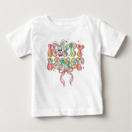Camiseta Para Bebê Coelhinho de Páscoa Laço Coquete Feliz