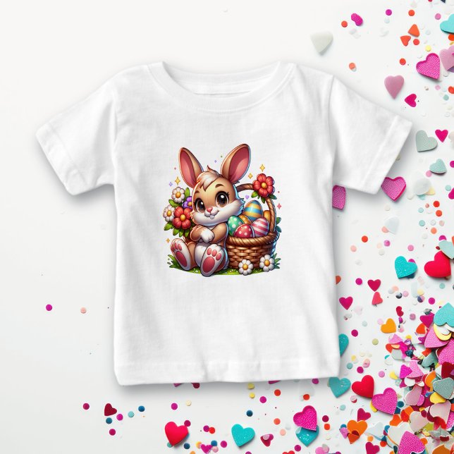 Camiseta Para Bebê Coelhinho de Páscoa Whimsical com Cesta Personaliz (Criador carregado)